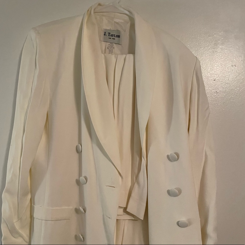 Two piece off white pant suit